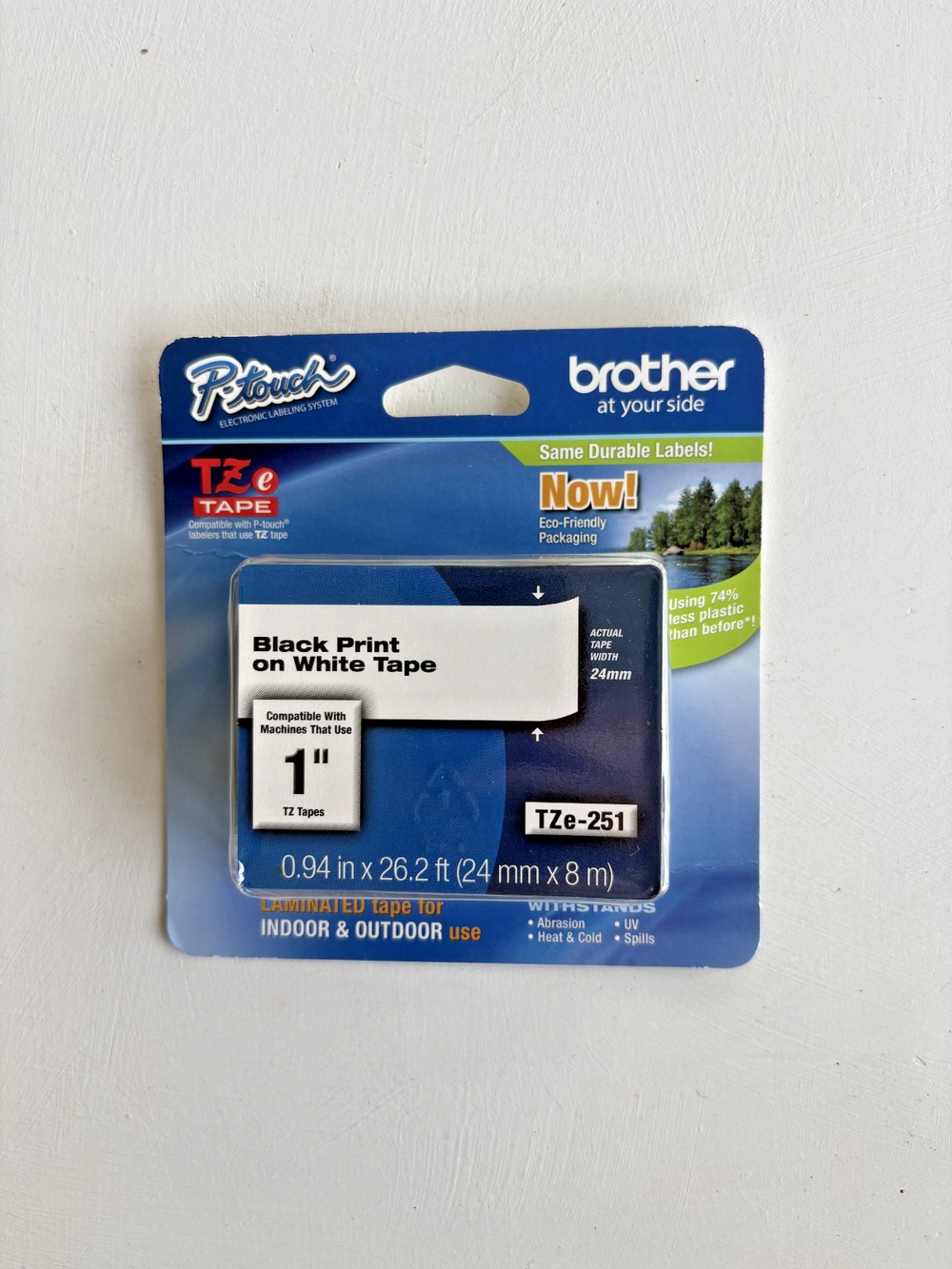Brother TZe-251 Black on White Label Tape 1" 24mm P-touch OEM NIB